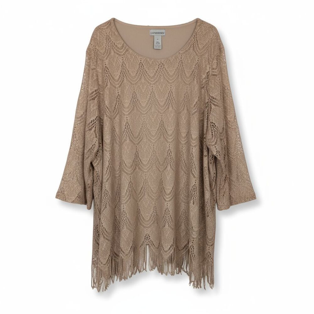 Catherines Metallic Crochet Fringe Tunic Top 3X